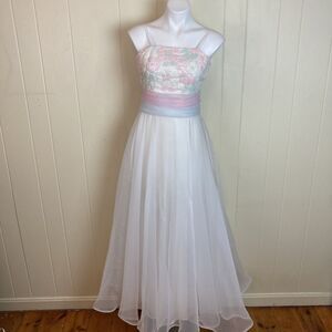 Vintage Y2K White Sequin Formal Gown Party Dress 2XS XS Fairycore Fairy Kei